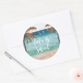 Tropical Beach Scene Liefde is lieve gunsten stick Ronde Sticker (Envelop)