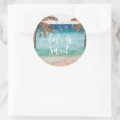 Tropical Beach Scene Liefde is lieve gunsten stick Ronde Sticker (Tas)