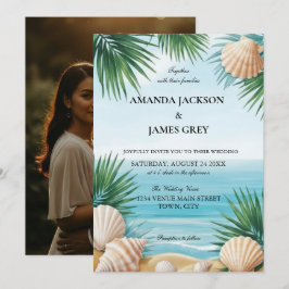 Tropical Beach Sea Blue Wedding Invitation Kaart