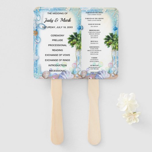 Tropical Beach Seashell bruiloft programma fans Handwaaier (Voorkant en achterkant)