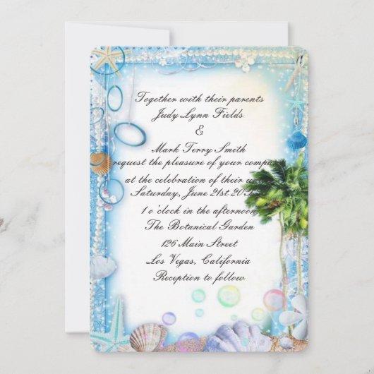 Tropical Beach Seashell bruiloft uitnodiging (Voorkant)