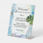 Tropical Beach Seashell Bruiloft Veiligheid Reclamebord Met Voetstuk (Voorkant)