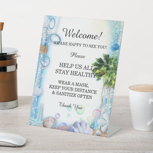 Tropical Beach Seashell Bruiloft Veiligheid Reclamebord Met Voetstuk (Insitu)