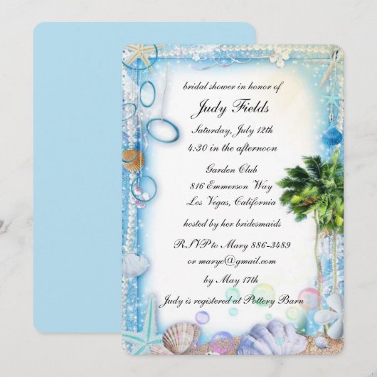 Tropical Beach Seashell Bruiloft Vrijgezellenfeest Kaart (Voorkant / Achterkant)