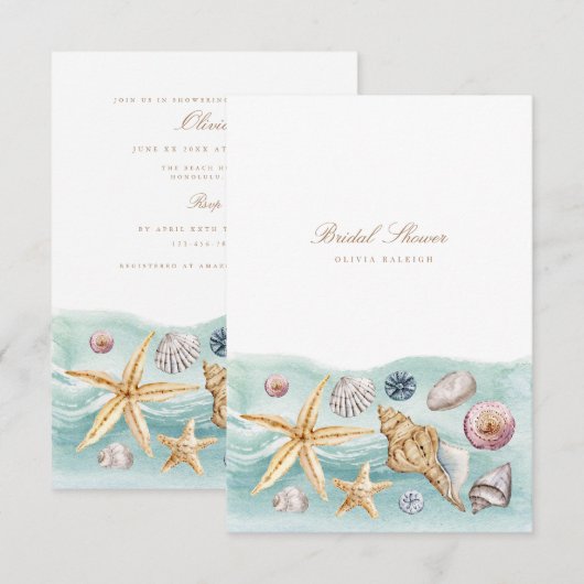 Tropical Beach Shell bruids douche uitnodiging (Voorkant / Achterkant)