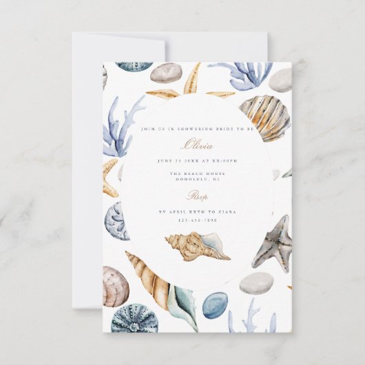 Tropical Beach Shell bruids douche uitnodiging (Voorkant)