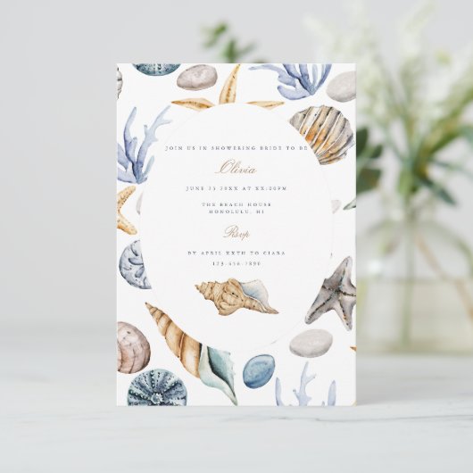 Tropical Beach Shell bruids douche uitnodiging (Staand voorkant)