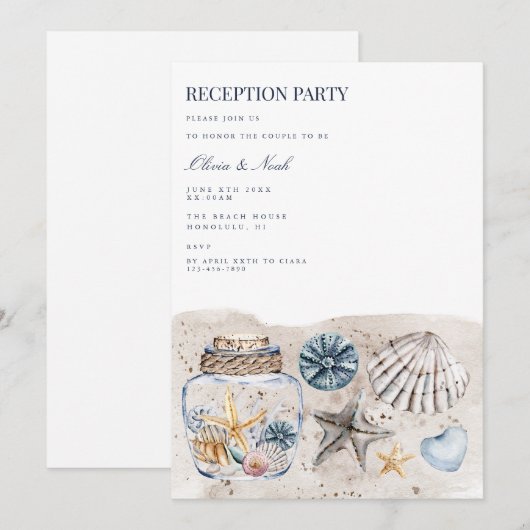 Tropical Beach Shell Receptie Uitnodiging Kaart (Voorkant / Achterkant)