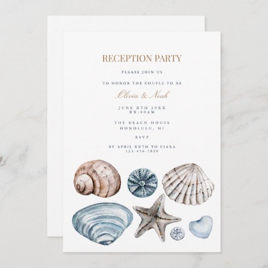 Tropical Beach Shell Receptie Uitnodiging Kaart (Voorkant / Achterkant)