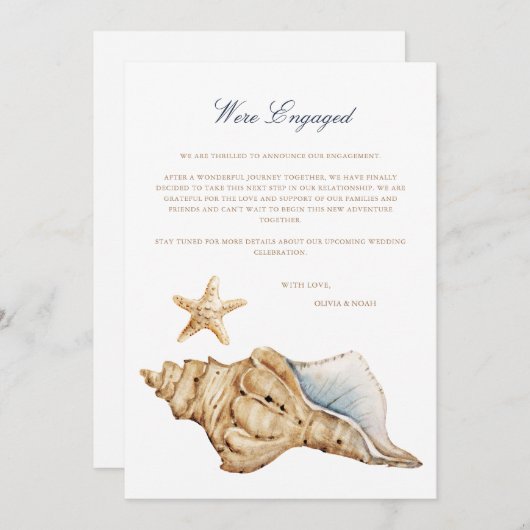 Tropical Beach Shell Verloving Aankondiging Kaart (Voorkant / Achterkant)