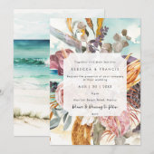 Tropical Beach sinaasappel Bloemen Bruiloft uitnod Kaart (Voorkant / Achterkant)