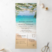 Tropical Beach String Lights Alles in één bruiloft Drieluik Uitnodiging (Binnen)