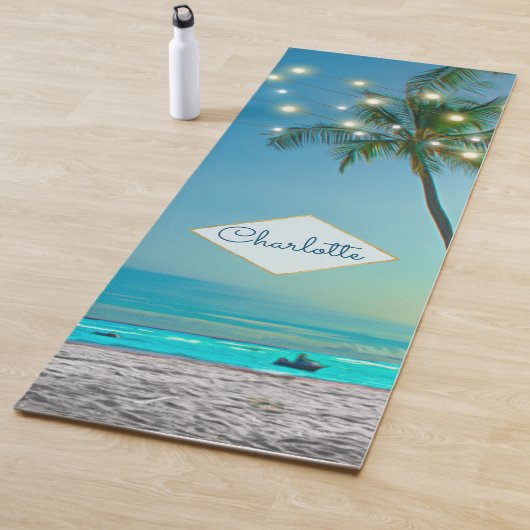 Tropical Beach String Lights Palm Trees Eigen Naam Yogamat (In situ)