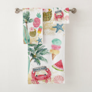 Tropical Beach Summer Surf Seashells Palmbomen Bad Handdoek