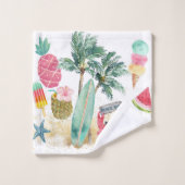 Tropical Beach Summer Surf Seashells Palmbomen Bad Handdoek (Wasdoekje)