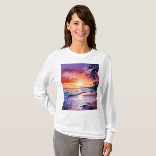 Tropical Beach Sunset #1 T-shirt met lange mouwen  (Voorkant volledig)