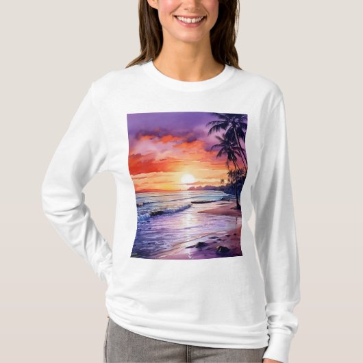 Tropical Beach Sunset #1 T-shirt met lange mouwen  (Voorkant)