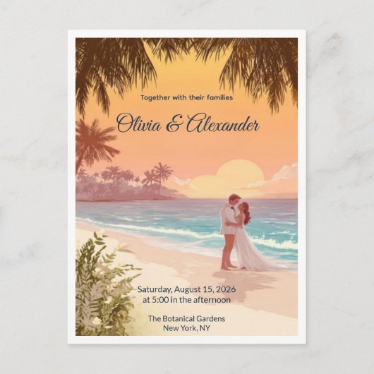 Tropical Beach Sunset Destination Wedding Postcard Briefkaart (Voorkant)