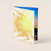 Tropical Beach Sunset Fotocollage Bruiloft uitnodi Folie Kaarten (Voorkant)