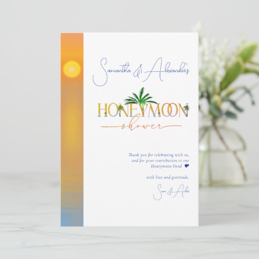 Tropical Beach Sunset Honeymoon Fund Couple Shower Bedankkaart (Staand voorkant)