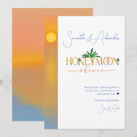 Tropical Beach Sunset Honeymoon Fund Couple Shower Bedankkaart (Voorkant / Achterkant)