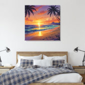 Tropical Beach Sunset - Illustration Style Art Canvas Afdruk (Insitu (Slaapkamer))