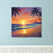 Tropical Beach Sunset - Illustration Style Art Canvas Afdruk (Insitu (Houten vloer))