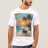 Tropical Beach Sunset Palm Tree Paradise Art T-shi T-shirt (Voorkant)