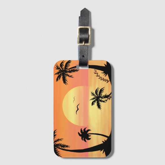 Tropical Beach Sunset Palm Tree Silhouette Art Bagagelabel (Voorkant (verticaal))