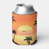 Tropical Beach Sunset Palm Tree Silhouette Art Blikjeskoeler (Blikje Voorkant)