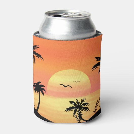 Tropical Beach Sunset Palm Tree Silhouette Art Blikjeskoeler (Blikje Voorkant)