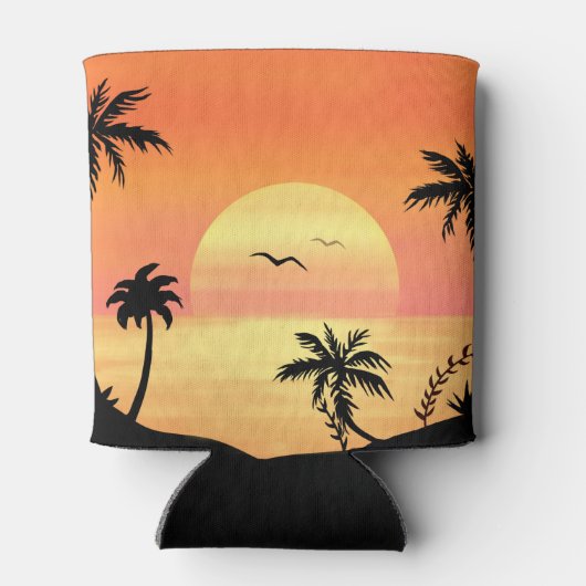 Tropical Beach Sunset Palm Tree Silhouette Art Blikjeskoeler (Achterkant)