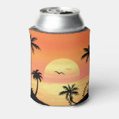Tropical Beach Sunset Palm Tree Silhouette Art Blikjeskoeler (Blikje Achterkant)