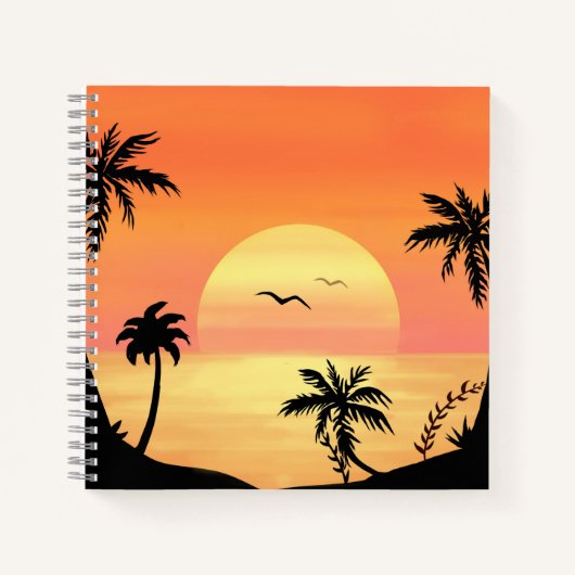 Tropical Beach Sunset Palm Tree Silhouette Art Notitieboek (Voorkant)