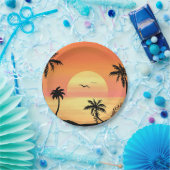 Tropical Beach Sunset Palm Tree Silhouette Art Papieren Bordje (Feest)