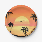 Tropical Beach Sunset Palm Tree Silhouette Art Papieren Bordje (Voorkant)