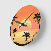 Tropical Beach Sunset Palm Tree Silhouette Art Ronde Klok (Hoek)