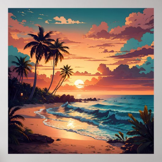 Tropical Beach Sunset Square Poster (Voorkant)