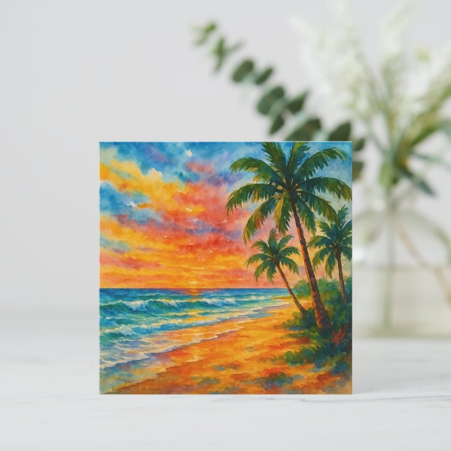 Tropical Beach Sunset Waterverf (Staand voorkant)