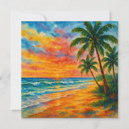 Tropical Beach Sunset Waterverf