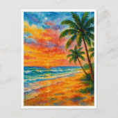 Tropical Beach Sunset Waterverf Briefkaart (Voorkant)