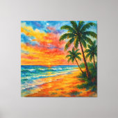 Tropical Beach Sunset Waterverf Canvas Afdruk (Voorkant)