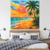 Tropical Beach Sunset Waterverf Canvas Afdruk (Insitu (Slaapkamer))