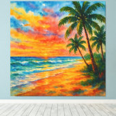 Tropical Beach Sunset Waterverf Canvas Afdruk (Insitu (Houten vloer))