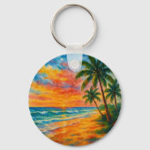 Tropical Beach Sunset Waterverf Sleutelhanger (Voorkant)