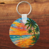 Tropical Beach Sunset Waterverf Sleutelhanger (Voorkant)
