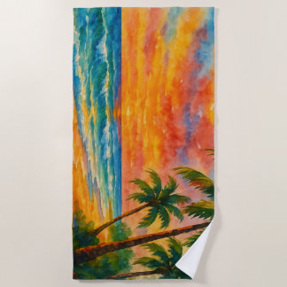 Tropical Beach Sunset Waterverf Strandlaken