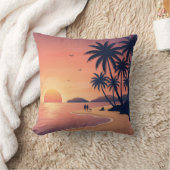 Tropical Beach Sunset with Palm Trees Throw Pillow Kussen (Deken)