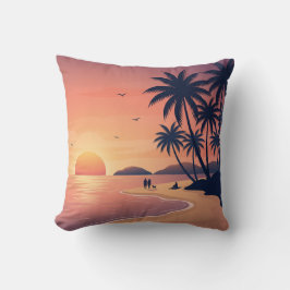 Tropical Beach Sunset with Palm Trees Throw Pillow Kussen