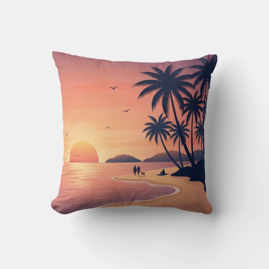 Tropical Beach Sunset with Palm Trees Throw Pillow Kussen (Voorkant)